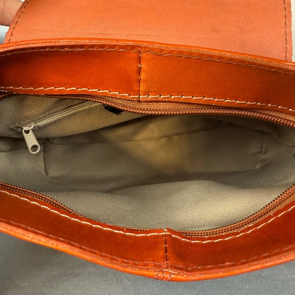 Italian Vera‎ Pelle Brown Leather Crossbody Bag Purse Magnetic Flap Closure - Picture 9 of 15